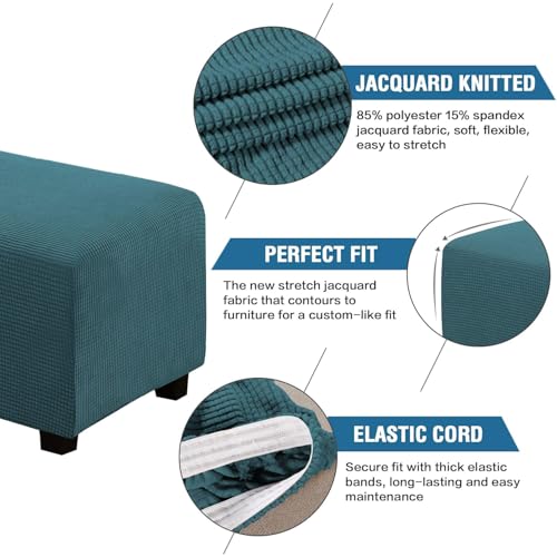 Image of H.VERSAILTEX Ottoman Cover Slipcover Rectangle Fit Length 33'-38' Footrest Sofa Slipcovers Stool Cover Footstool Protector Covers Feature Stretch Thick Jacquard Fabric Removable Washable - Deep Teal