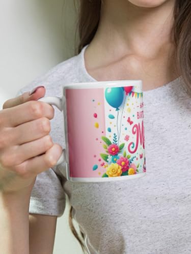 Image of Better Gift Flowers Happy Birthday Mom Pink Theme Mug, Round Shaped Multicolor Themed Coffee Mugs, Mug for Gifting, Gifting Items for Family, Friends & Closed Ones