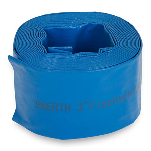 EBERTH 3' manguera plana de jardín para bombas en 10m de longitud, 3 pulgadas, 76mm de diámetro, flexible, PVC resistente, manguera industrial, manguera de agua para riego, en azul