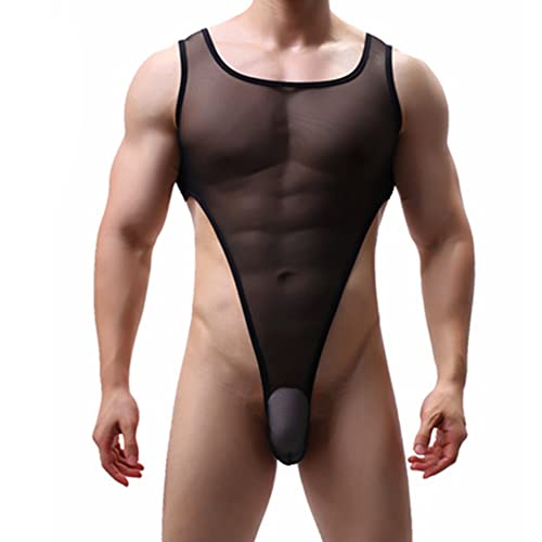 cloudmall Men's Sexy One Piece Leotard Sleeveless Lingerie Bodysuit Sheer Underwear Shorts2