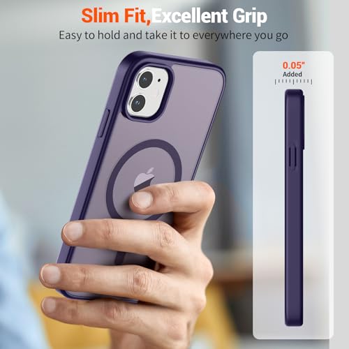 Image of SUPFINE Magnetic for iPhone 12 Case /iPhone 12 Pro Case (Compatible with MagSafe)(Military Grade Drop Protection) Translucent Matte Shockproof Phone Cover,Dark Purple