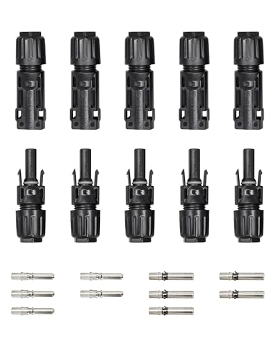 Witproton Solar PV Connector IP68 1500V 50A Solid Tinned Copper Terminal Black 5 Pairs (10mm2 (8AWG))