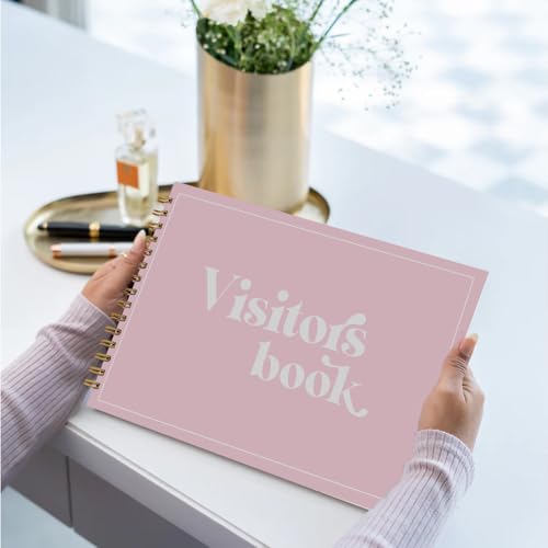Image of Visitor Book - 8 x 12 Inches | Wire Bound Guest Register for Hotels, Offices, Exhibitions, Boutiques & Business Use | Medium Size Visitor Log Book for Reception & Front Desk (Pink)
