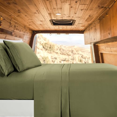 Image of Elegant Comfort Luxury 1500 Premium Hotel Quality Microfiber 4-Piece Sheet Set - Wrinkle Resistant, All Around Elastic Fitted Sheet, Deep Pocket up to 16 inch, RV Short Queen, Green