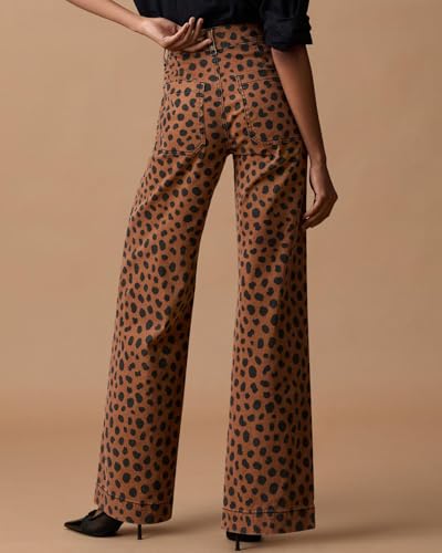 Women's Leopard Bell Bottom Jeans Mid Rise Stretchy Cheetah Print Flared Demin Pants2