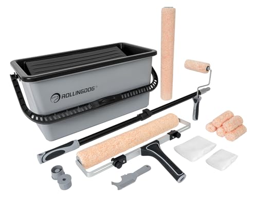 ROLLINGDOG kit de Rouleaux de Peinture de 20 pièces - 8 Manchons de Rouleau, Cadre de Rouleau de 18 Pouces, Tige d'extension, Seau et bac avec 4 doublures, nettoyant, 2...