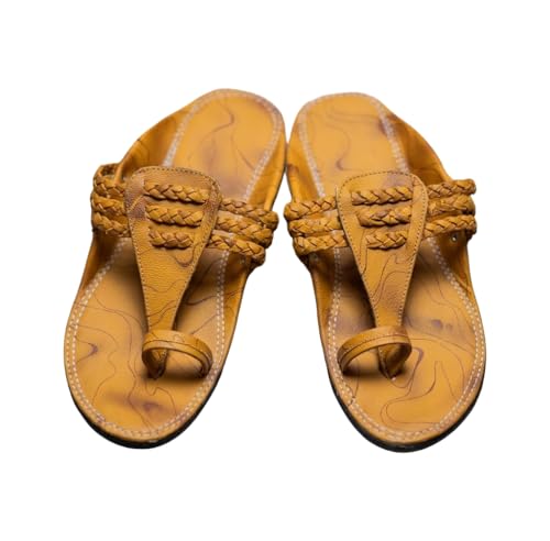 Image of Agadi Men's Kolhapuri Style Sandals | Handcrafted Woven Strap Toe Ring Chappals | Comfortable Ethnic & Casual Slip-On Footwear for Men