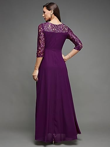 Image of Miss Chase Women's V-Neck Three-Quarter Sleeve Self-Designed Wrap Maxi Georgette Dress