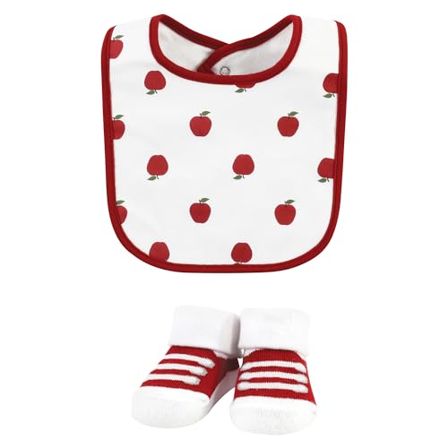 Image of Hudson Baby Unisex Baby Cotton Bib and Sock Set, Apple Orchard, One Size