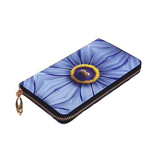 Leather Wallet 7.48 x 4.13 in - Stylish and Durable Wallet for Women with Multiple Compartments and Zipper Design Flower heart bee Pattern3