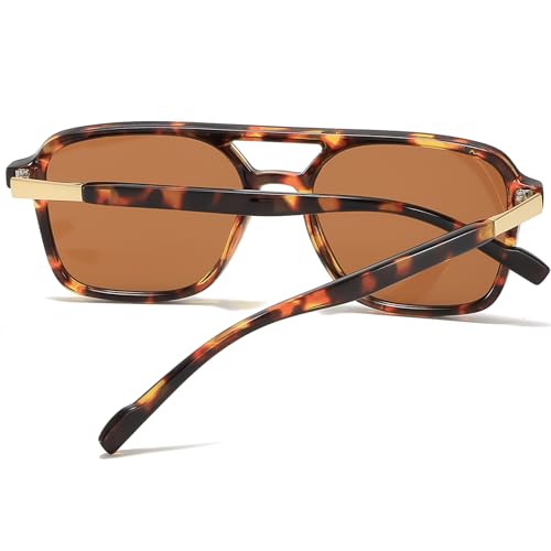 Image of Retro Aviator Rectangle Sunglasses for Women Men Unisex UV400 Protection Lightweight Frame Trendy Sun Glasses