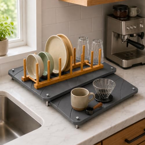 MOONEDGE Nesting Stone Drying Mat for Kitchen Counter with Dish Rack - image 1