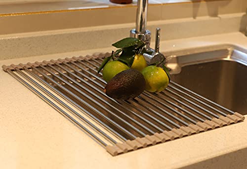 Ahyuan Roll up Dish Drying Rack Over The Sink Dish Drying Rack Dish Racks for Kitchen Counter Dish Rack Over Sink Camper Accessories Dish Drying Rack (Gray, 11''Wx17.7''L)