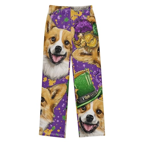 Corgi Dog with Jester Hat Boys Long Pants Soft Trousers Elastic Waist Kids Lounge Bottoms with Pockets S-XL