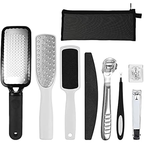 Foot Files Stainless Steel Pedicure - Dual Sided Foot File Hard Skin Remover Professional Foot Care Tool for Hard Skin and Dry Cracked Feet Scraper 8pcs Set Cover