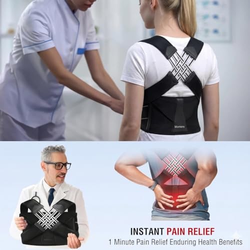 Image of Back Posture Corrector Belt for Men & Women - Adjustable Back Support Belt for Back Pain Relief women Breathable Back Belt for Men & Women, Upper Back Straightener By Mommora (Chi-Posture-Corrector-Black-01)