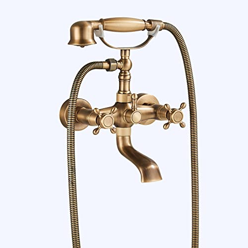 Robinet Baignoire Douche Mitigeur Baignoire Retro Avec Douchette et Flexible de Douche Laiton Mitigeur De Baignoire Montage Mural Pour Salle De Bain Antique brass Cesinkin