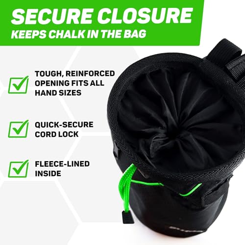 Chalk Bag for Rock Climbing - Rock Climbing Gifts Gear Accessories - Quick-Clip Belt, Large Zippered Pockets & Brush Holder - Weight Lifting, Gym, Bouldering, Disc Golf, Wall, Rock Climbing Chalk Bag