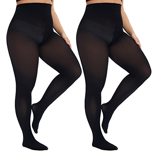 Image of CozyWow Plus Size Tights for Women 80D Soft Solid Color Semi Opaque Pantyhose High Waist 1X 2X 3X 4X