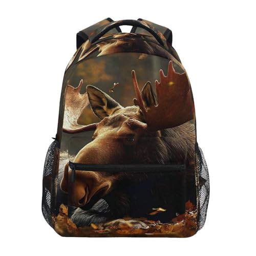 Moose Autumn Leaf Backpack Daypack Shoulder Bag Book Bag Lightweight Back Pack 11.4 ×16 Inch