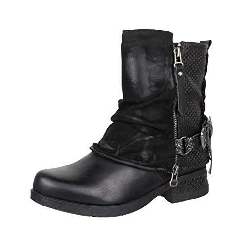 Elara Bottes Femmes Bottines de Motard Rivets Chunkyrayan 344 Black-39