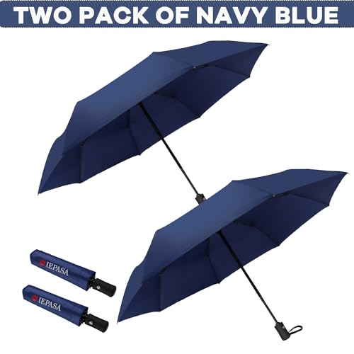 Image of SIEPASA Two Pack The Original Portable Travel Umbrella - Umbrellas for Rain Windproof, Compact Umbrella for Wind and Rain, Backpack, and On-the-Go.(Navy Blue & Navy Blue, 2 Pack)