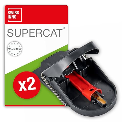 SWISSINNO Mausefalle PRO SuperCat - Tiergezielte Beseitigung - Effizient + Wiederverwendbar mit Erdnussbutter-Köder - Sofortiges Fangen + Töten - 2...