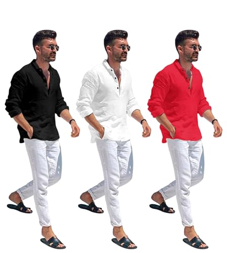 Image of Men's Cotton Blend Straight Kurta Shirt Combo with Mandarin Collar - Slim Fit Casual Short Kurti Set Featuring Textured Slub Fabric and Roll-Up Full Sleeves