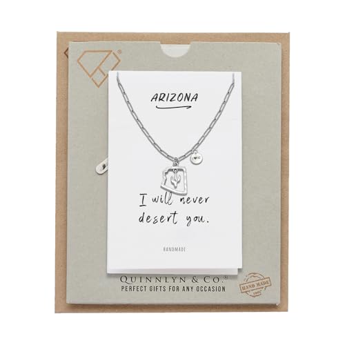 QUINNLYN & CO. Cactus in Arizona State with Swarovzki Crystal Pendant Necklace with Inspirational Quote on Greeting Card2