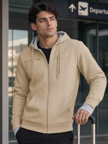 Image of NOBERO Travel Hoodies for Men|Cotton Fleece Solid Hooded Full Sleeve Sweatshirt|15 Utility Features,Tab & Drinks & earphones Holder,Charger & Sunglass Pocket, Microfiber Cloth,In-Built Gloves,Eye Mask
