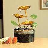 TiCin USB Powered 3-Tier Tabletop Fountain with Natural Rocks and LED Ring Lights, Tabletop Humidifier, Metal Fountains, Flower Fountains, Night Lihgt Fountains (Without Ring Light)