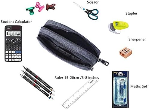 Large Pencil Case Office Supplies - Durable Student Office Pen Holder Organizer Stationary Bag with Double Zippers Multi Big Capacity Compartments for Adults Girls Boys (Grey)