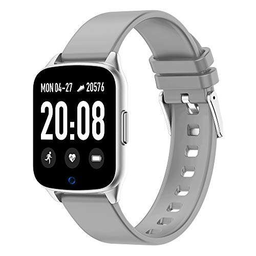 Reloj inteligente Bluetooth con monitor de actividad física, monitor de ritmo cardíaco, presión arterial, actividad de seguimiento del sueño, llamadas y notificación de SMS, gris
