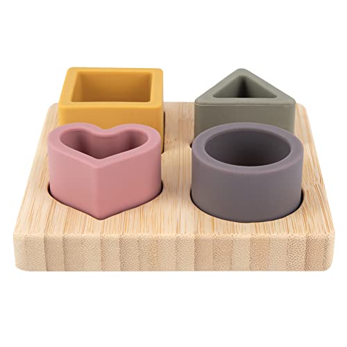 Image of Nuby Soft Shape Silicone Puzzle Toy with Bamboo Base - Baby Toy for Hand-Eye Coordination - 5-Piece Puzzle for Toddlers - 12+ Months