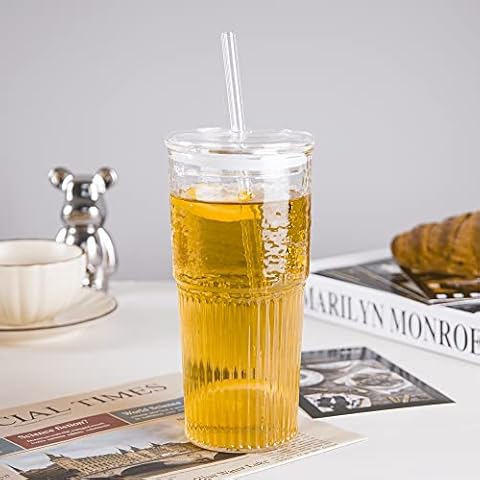 Eden & Willow Reusable Glass Tumbler Bottle for Smoothie, Hot and Cold Drinks - Boba Travel Cup with Glass Lid and Straw, 600ml Cover