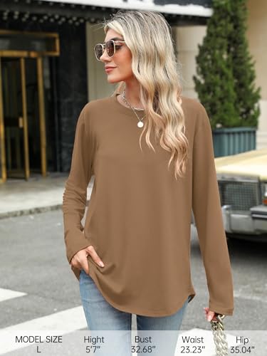 Image of Elesomo Womens Shirts Casual Crew Neck Short /Long Sleeve Tunic Tops Tees
