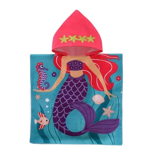 Toalla de baño poncho con capucha de secado rápido absorbente de poliéster con tema animal para uso doméstico al aire libre en la playa (Pointed Mermaid)