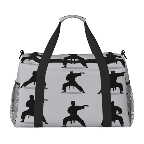 Silhouettes of Martial Arts Print Travel Duffle Bag - Foldable Personal Item Travel Bag for Women & Men,13x10.2x19.7