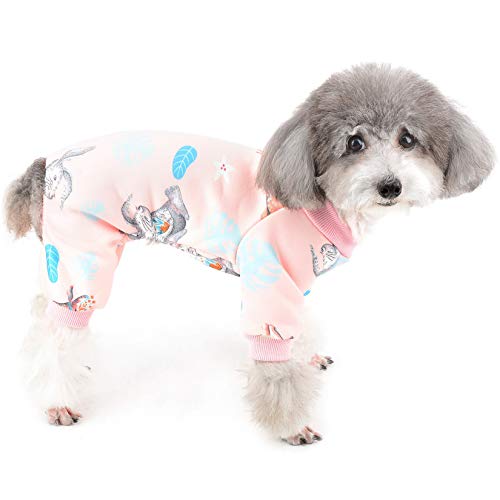 ZUNEA 犬服 秋冬 つなぎ ロンパース 小型犬 パジャマ おしゃれ かわいい 秋冬 コート 暖かい 防寒 鹿柄 パーカー 部屋着 寝間着 あたたかい ペット ドッグウエア 抜け毛防止 子犬 猫 チワワ洋服 ピンク XL