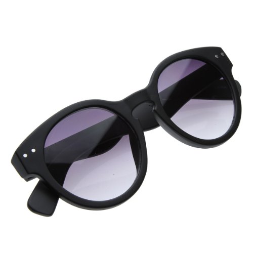 zeroUV Retro Eyewear Vintage Inspired Bold Thick Circle Frames Round Sunglasses (Shiny Black)4