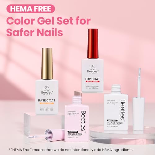 Image of Beetles Pastel Gel Polish Set - Petal Ivory, 4Pcs White & Pink Gel Nail Polish with Base Coat Top Coat, Soak Off UV LED Lamp French Nails Art for Holiday Nails Complete for Beginner & Professional