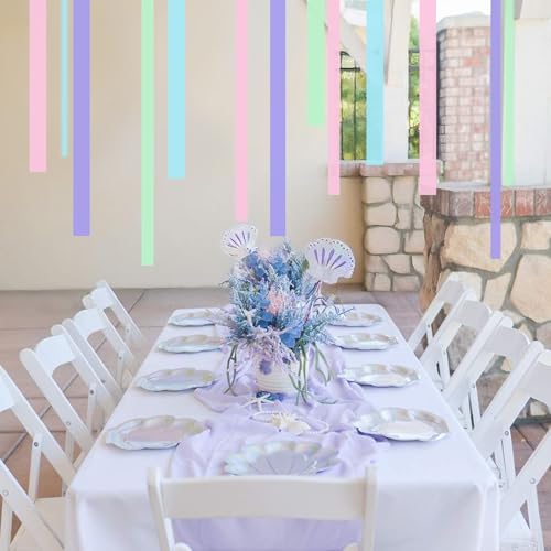 Image of 8 Rolls Crepe Paper Streamers, Blue, Purple, Pink and Green Streamers Party Decorations for Mermaid Party Birthday Baby Shower Bridal Shower Wedding Lavender Party