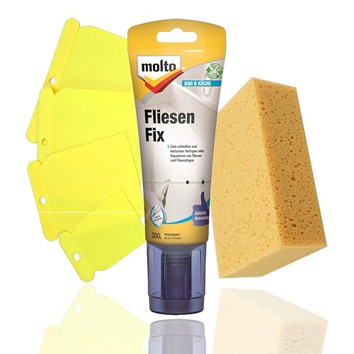 Molto Fliesenfix Fertigspachtel Set mit Spachtel und Schwamm (Set Grau)