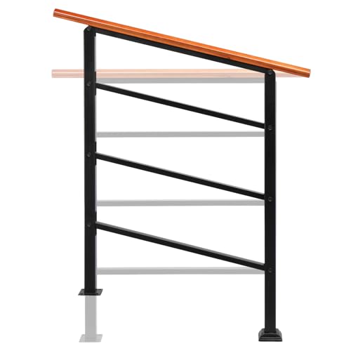 Adjustable Outdoor Handrails for Stairs, Wrought Iron Solid Wood Hand Rails Stairs for Outdoor Steps Handrail Stair Railing Handrail for Cross Bar Stairs Hand Rails Outside Steps (1 to 3 Steps,C)