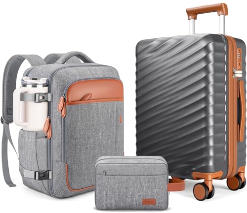 Velaybor 3 Piece Luggage Set with Travel Backpack 20 PC Hardside Suitcase with Spinner Wheels Flight Approved Carry On Luggage with YKK Zippers & TSA Lock
