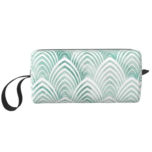 Borsa per il trucco per la ricezione per cosmetici da viaggio da toilette per portatile Organizer Scaglie di marmo con geometria bianco menta acqua