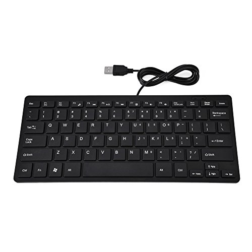 Oumij Wired Keyboard 78 Keys with Laser Engraving Cap Mini Universal Ultra Thin with USB Cable Ultra Slim Keyboard for Desktop Computer Laptop PC(Black)