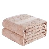 Loomvella Towel Blanket Terry Cloth Blankets 60x80 - Couch Bed Cloth Fluffy Sofa Towel Duvet Blanket for Camping Picnic Beach Bedroom, Birthday Gifts for Women Friends, Tan Twin Size
