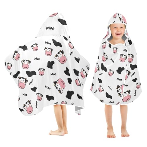 Image of Kids Beach Towel for Boys Girls, Cute Cow Cow Print Bath Towel Wrap, Baby Hooded Towels, Toddler Soft Pool Swim Towels