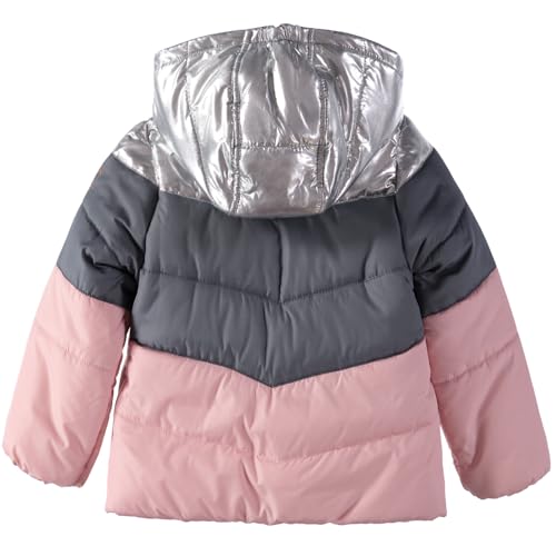 OSHKOSH B'GOSH Girls' Perfect Colorblocked Heavyweight Jacket Coat (4T, Silver/Pink)3